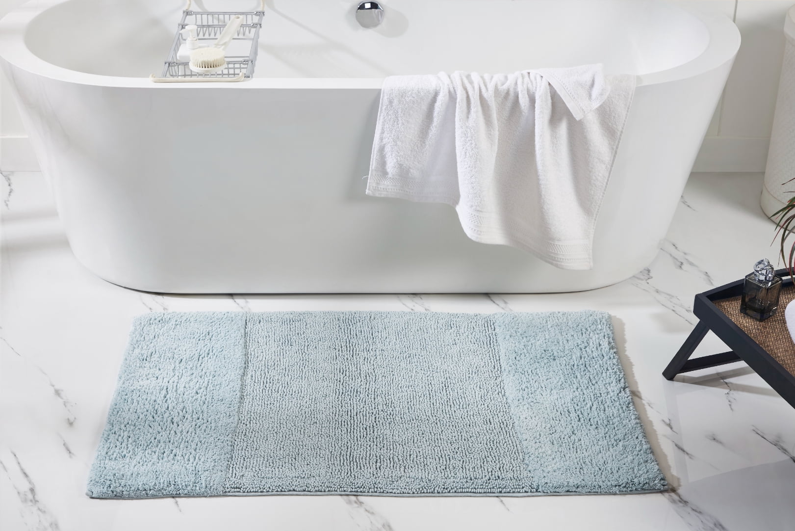Better Trends 4 Piece Bathroom Rug Set, 100% Cotton, Extra Soft Tufted Bath Mat, Water Absorbent & Non Slip Bath Rug, (Blue) Granada Collection