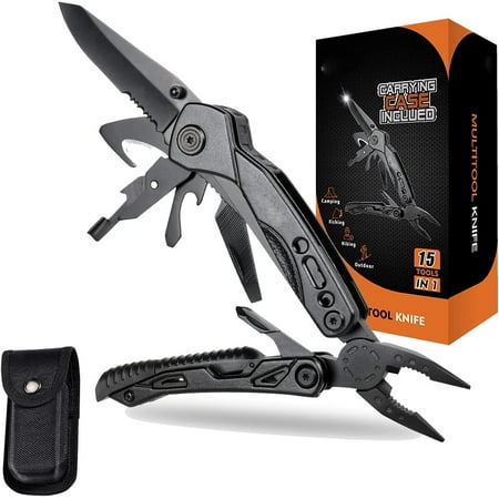 Govvep 15-in-1 Stainless Steel Pliers-Based Multi-Tool with Knife Screwdrivers Belt Clip and Sheath for Camping Hiking Survival EDC