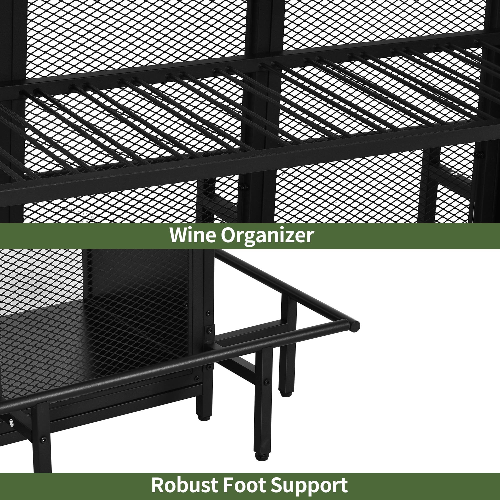 Uforic 5-Tier Home Bar Table with Wine Rack & LED Lights, Mini Bar Cabinet with Glass Holder, Black