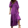 thumbnail image 1 of Ketyyh-chn99 Robes d'Invitée de Mariage pour Femmes 2024 Robe Maxi Robes d'Été pour Femmes Imprimé Décontracté Col en V Bouton Manches Courtes Décontracté Robes Féminines Violet,3TG, 1 of 5