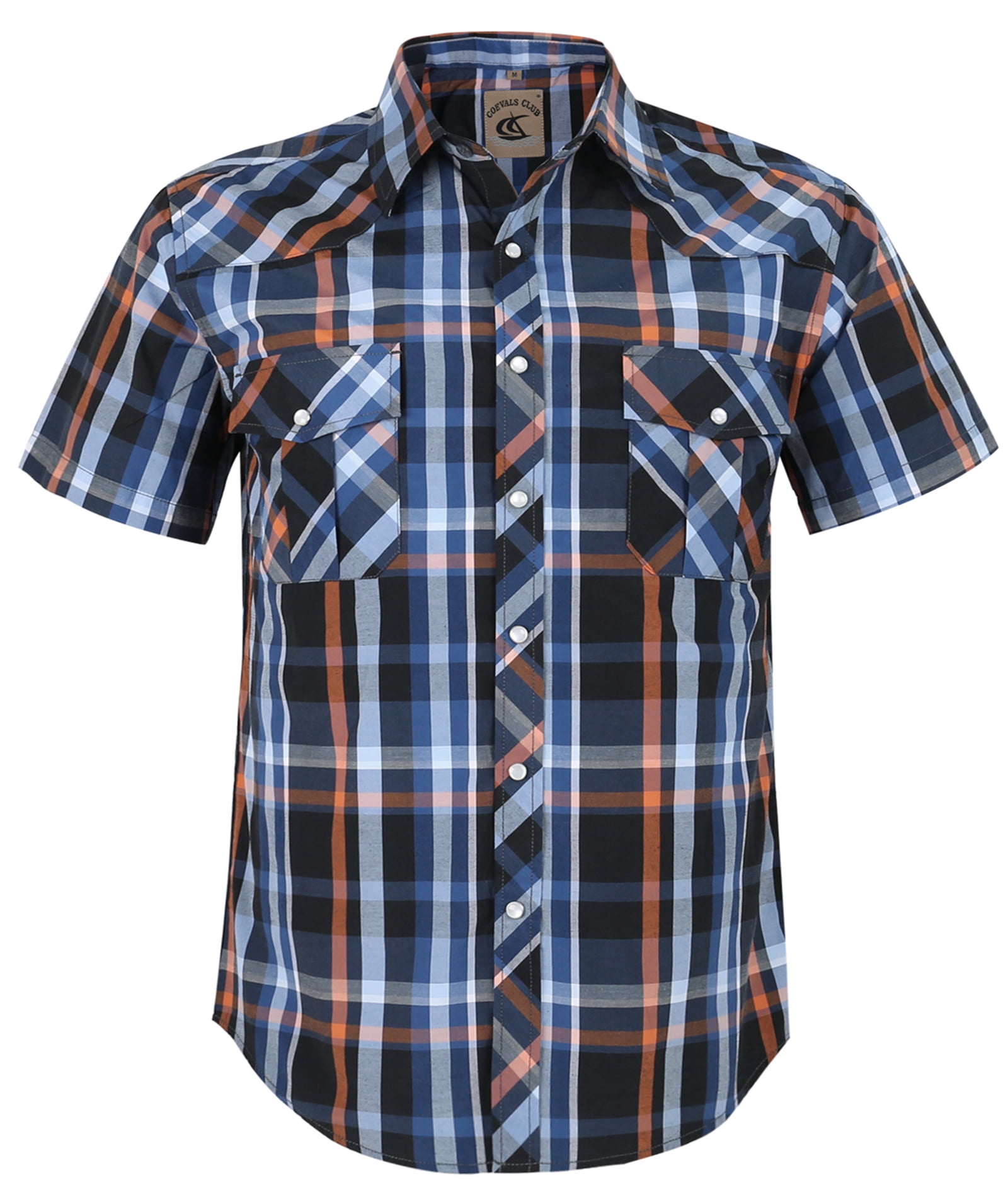 Coevals Club Mens Western Plaid Pearl Snap Buttons Two Pockets Casual Short Sleeve Shirts 