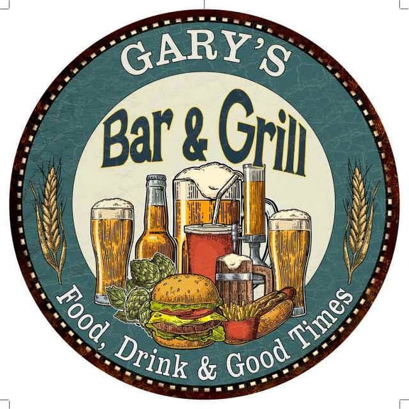 GARY'S Bar and Grill 14" Round Metal Sign Kitchen Wall Decor 100140023059