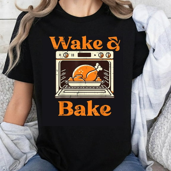 100% Cotton Wake and Bake Oven Turkey Thanksgiving Funny T-Shirt Women Men Unisex Casual Graphic Tee Shirt