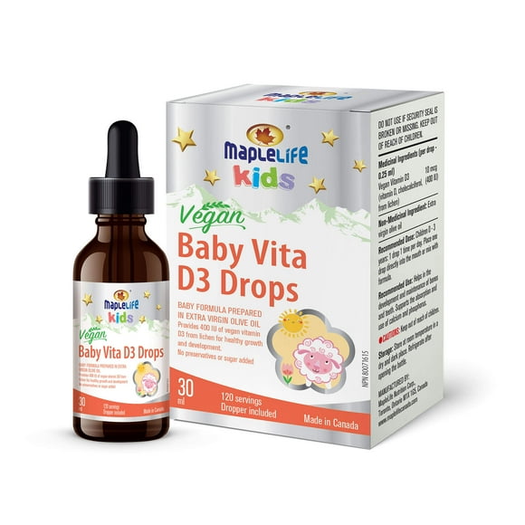 Vegan Vitamin D Drops for Babies, Natural Vegan Formula, Vitamin D with Lichen Source, for All Stages of Childhood, Newborns, Babies, Infants, Toddlers