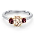 thumbnail image 3 of Gem Stone King 10K Two Tone Gold Peach Morganite and Red Rhodolite Garnet Engagement Ring for Women | 1.09 Cttw | Oval 7X5MM | Gemstone October Birthstone | Size 5, 3 of 6