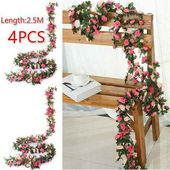 Willstar 4Pcs 8ft Artificial Flower Silk Rose Flower Ivy Vine Hanging Garland Home Hotel Party Garden Wedding Decor