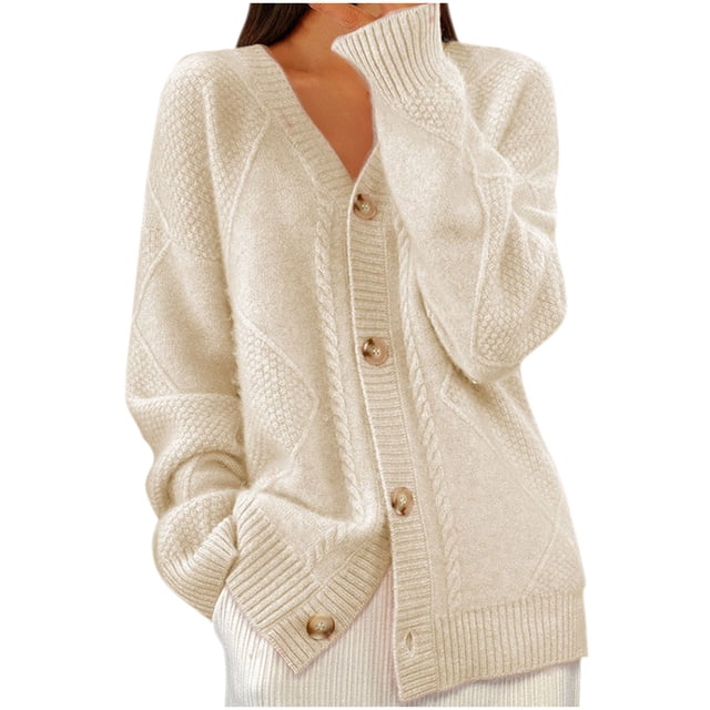 Lovzfmll Cardigans pour Femmes, Cardigan Surdimensionné à devant Ouvert, Chandail à Col Rond en Grosse Maille, Vêtements d'Automne et d'Hiver