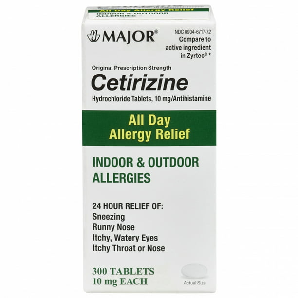 Day Allergy Relief Cetirizine 10MG Count Tablets by Major - Walmart.com
