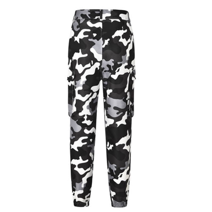 black and white camo trousers womens