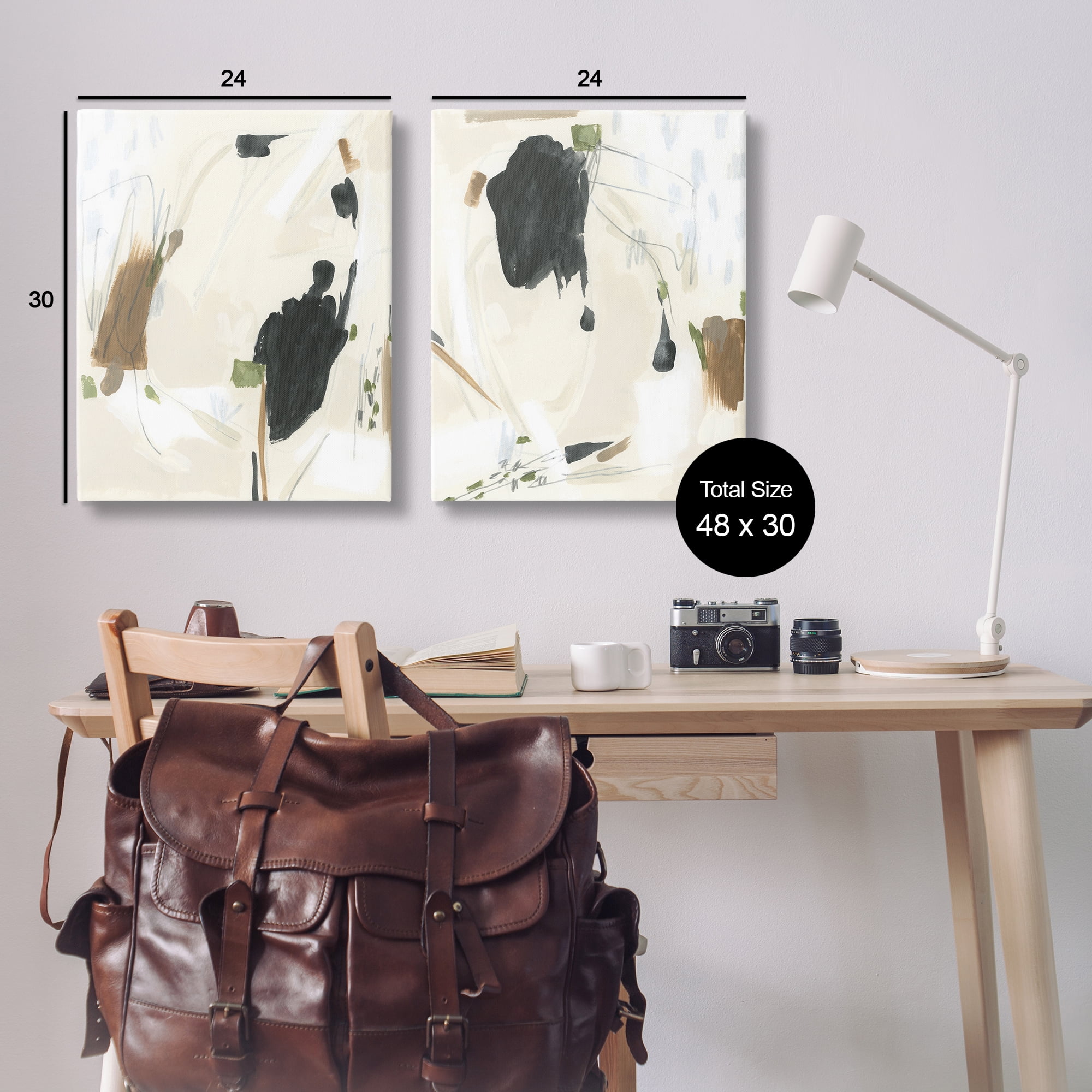 Stupell Industries Beige Olive Abstract Classic Abstract Painting Wrapped Canvas Art Print Wall Art, 24 x 30, Set of 2