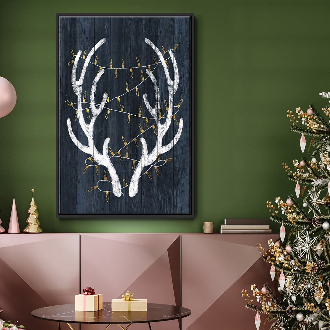 Antlers & Lights - Framed Gallery Wrapped Holiday Canvas - 25 x 37 - Black Frame