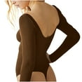 thumbnail image 4 of Elainilye Fashion Bodysuits for Women Tummy Control Sexy Zipper Long Sleeve Solid Color Jumpsuit Body Shaper Pants,Brown, 4 of 9