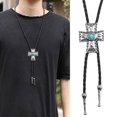 thumbnail image 2 of Western Cowboy Bolo Tie Punk Necktie with Metal Crosses Stone Pendant, 2 of 11