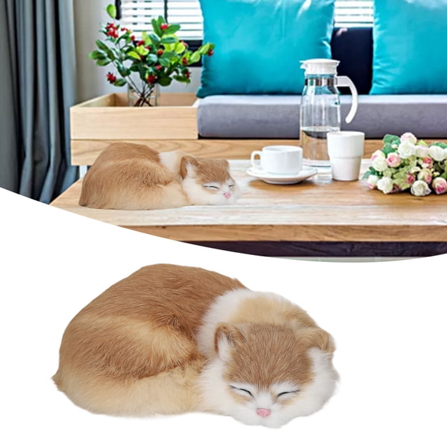 Juguete de Gato Dormido de Lujoso, Figura de Gato Decorativo Suave y Esponjoso Coleccionable Figura Realista Para El Hogar