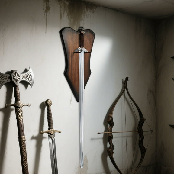 Ikoopy Sword Wall Mount Adjustable Vertical Sword Stand Multifunctional Wood Katana Wall Mount for Displaying Bow Dagger Axe Anime Prop