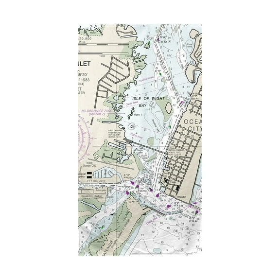 Betsy Drake BT12211OC Ocean City Inlet, VA Nautical Map Beach Towel