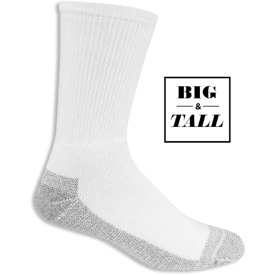 Fruit of the Loom 6Pack Men's Heavy Duty / Work Gear Crew Socks White, BIG & TALL (Shoe Size