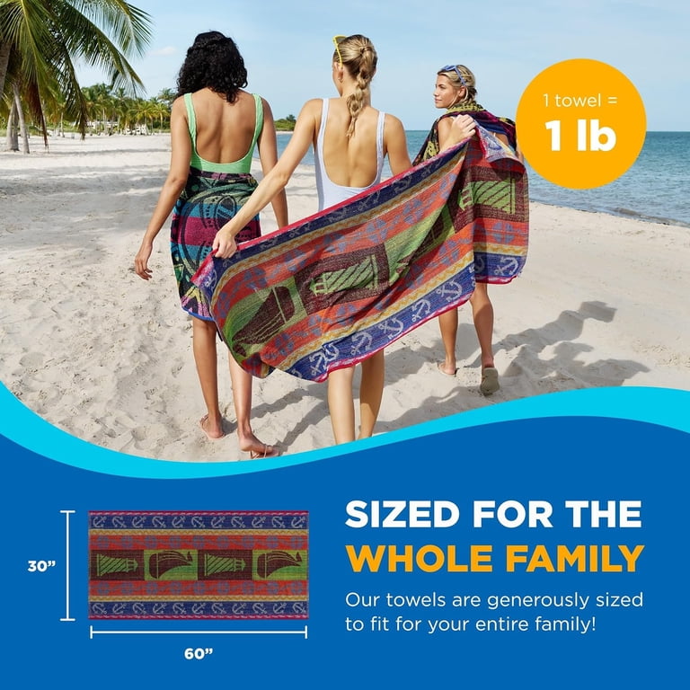 Kaufman Terry Beach & Pool Towel, 4 Pack Assorted Colors, 100