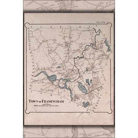 24"x36" Gallery Poster, map of framingham massachusetts 1895