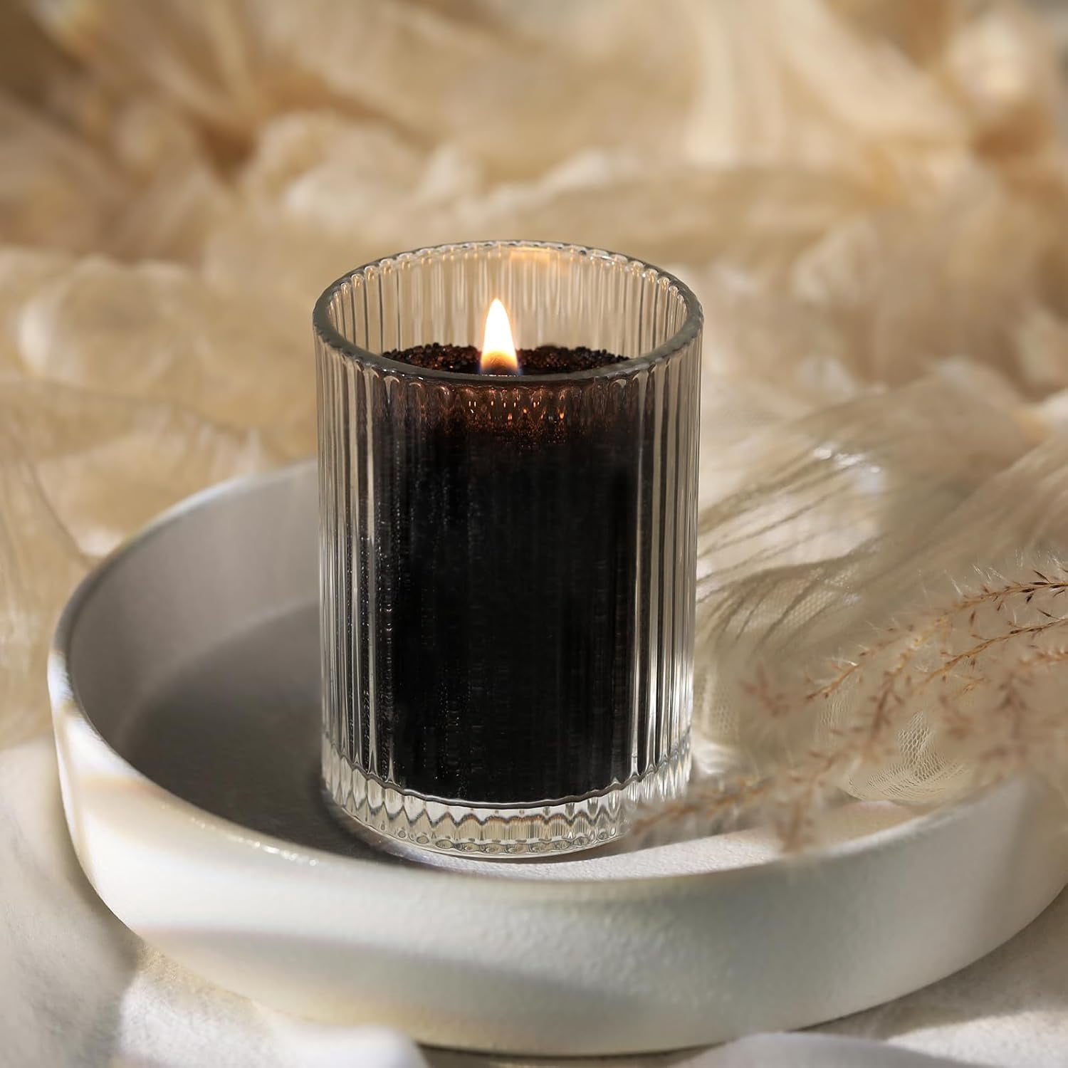 2.2lb/35OZ Candle Sand Wax- Unscented Black Sand Candle with 10 Wicks & Wooden Spoon, Non Toxic Natural Wax Beads, Refillable Making Kits for Powder Candle Making