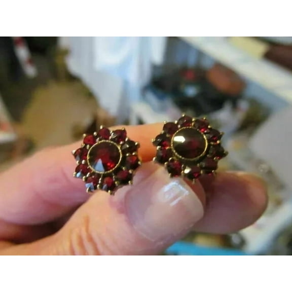 Rag Jewels 1.55 Ct Round Cut Garnet Womens Stud Earring's 14K Yellow Gold Plated 925 Sterling Silver For Women's
