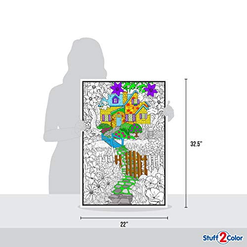 Hidden Cottage - 22x32.5 Giant and Detailed Coloring Poster (Great for Family Time, Adults, Kids, Classrooms, CottageCore Coloring Project, Care Facilities and Group Activities - Arrives Unc