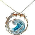 thumbnail image 2 of Ocean Wave Necklaces for Women Crystal Encrusted Enamel Wave Open Circle Pendant Beach Vacation Coastal Outings Pendants Jewelry Chokers, 2 of 5