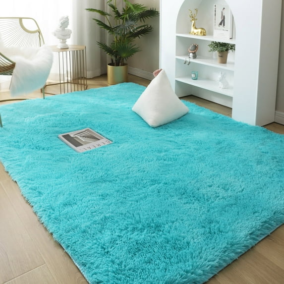 SAYFUT Rug Rectangle Oblong Shape Bedroom Fluffy Rugs Anti-Skid Shaggy Area Office Sitting Drawing Room Gateway Door Carpet Play Mat, 63'' x 90.5'', Blue