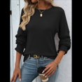 thumbnail image 4 of Camiseta Holgada Informal de Cuello Redondo y Larga Acanalada para Mujer, Ideal para y Otoño Negro XL, 4 of 8