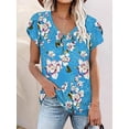 thumbnail image 3 of Womens Summer Casual T-Shirts V Neck Petal Short Sleeve Tops Loose Comfy Blouse, 3 of 5