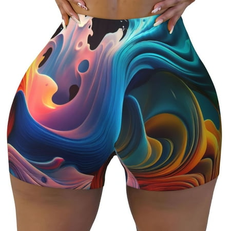 Workout Shorts Women  Vibrant Fluid Motion Art Biker Shorts for Women Running Gym Spandex Shorts Tummy Control