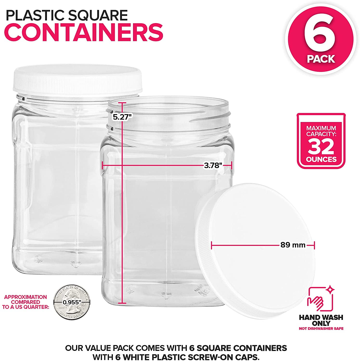 32 Oz Clear Plastic Mason Jars With Ribbed Liner Screw On Lids, Wide Mouth,  ECO, BPA