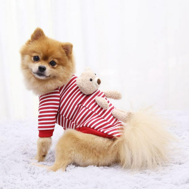Pocket Bear Dog Clothes Striped Hoodies Autumn Winter Thicker Warm Clothing for Dogs Yellow Girl Ropa Para Perro Walmart.com