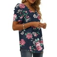 thumbnail image 5 of USSUMA T-Shirts for Women Trendy Floral Marble Print Women's Shirts and Blouses Puff Sleeve Female Tops Dressy Casual Summer Ruched Elegant V Neck Plus Tunics Beach, 5 of 8