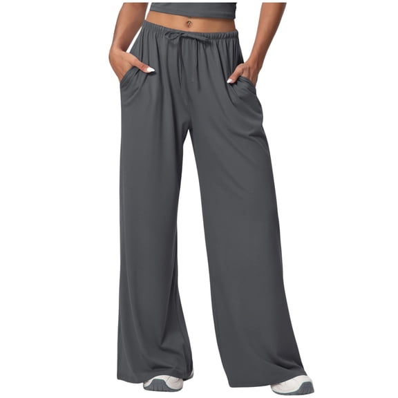 hoksml Women's High Waisted Wide Leg Pants, Drawstring Waist Casual Lounge Pants with Side Pockets