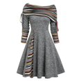 thumbnail image 1 of Gibobby Vestidos de sueter elegantes Vestido con botones de estampado de Color sólido con hombros descubiertos y manga larga de otoño e invierno para mujer(Gris,CH), 1 of 2