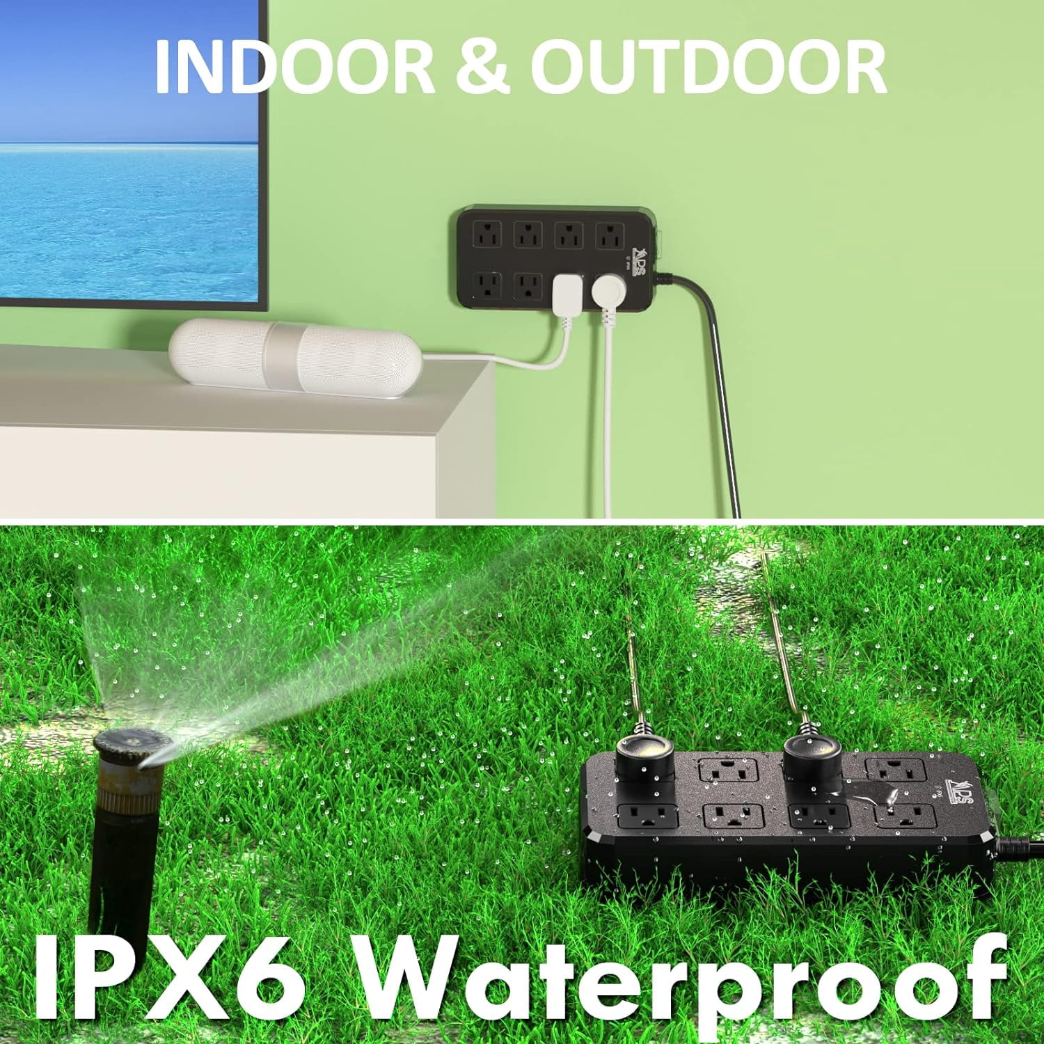 IPX6 Outdoor Power Strip Weatherproof, Waterproof Surge Protector with 8 Wide Outlets(6FT) ,Wall-mountable