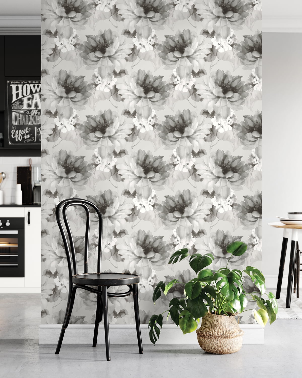 NextWall Harry & Grace Watercolor Floral Peel and Stick Wallpaper 20.5 in. W x 18 ft. L - Ash & Metallic Silver