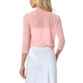 thumbnail image 3 of INSPIRE CHIC Mother's Day Women's Sheer Mesh Bolero Shrugs 3/4 Sleeve Lightweight Elegant Cropped Cardigan M Pink, 3 of 6