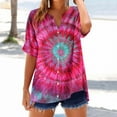 thumbnail image 2 of FamilyThread Womens Summer V Neck Short Sleeve Tie Dye Tops Loose Casual T-Shirt Button Up Blouses, 2 of 4