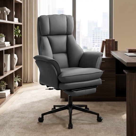 HOMCOM Cross Legged Office Chair with Footrest, 396 lbs Reclining Computer Desk Chair with High Back, Flip-up Armrests, Dark Gray