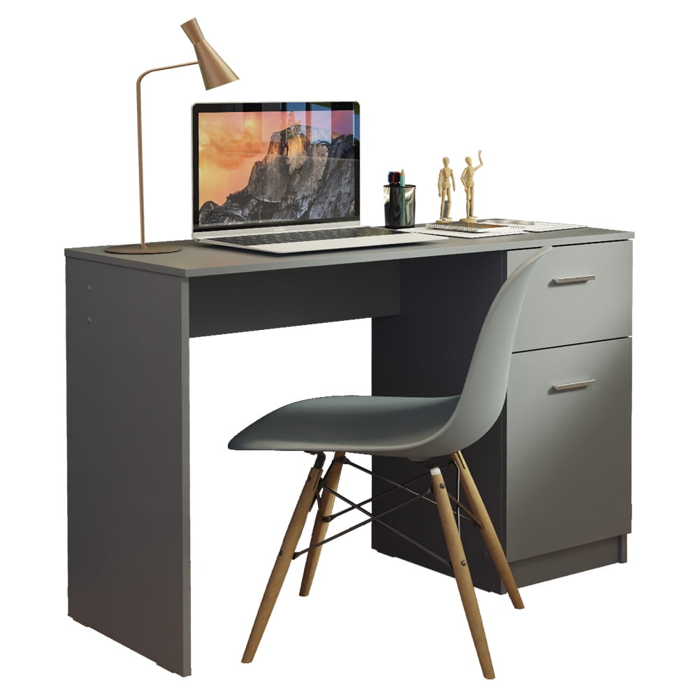 Madesa Compact Computer Desk Study Table for Small Spaces Home Office 43 Inch Student Laptop PC Writing Desks with Storage and Drawer, Modern Ergonomic Gaming  Workstation - Grey