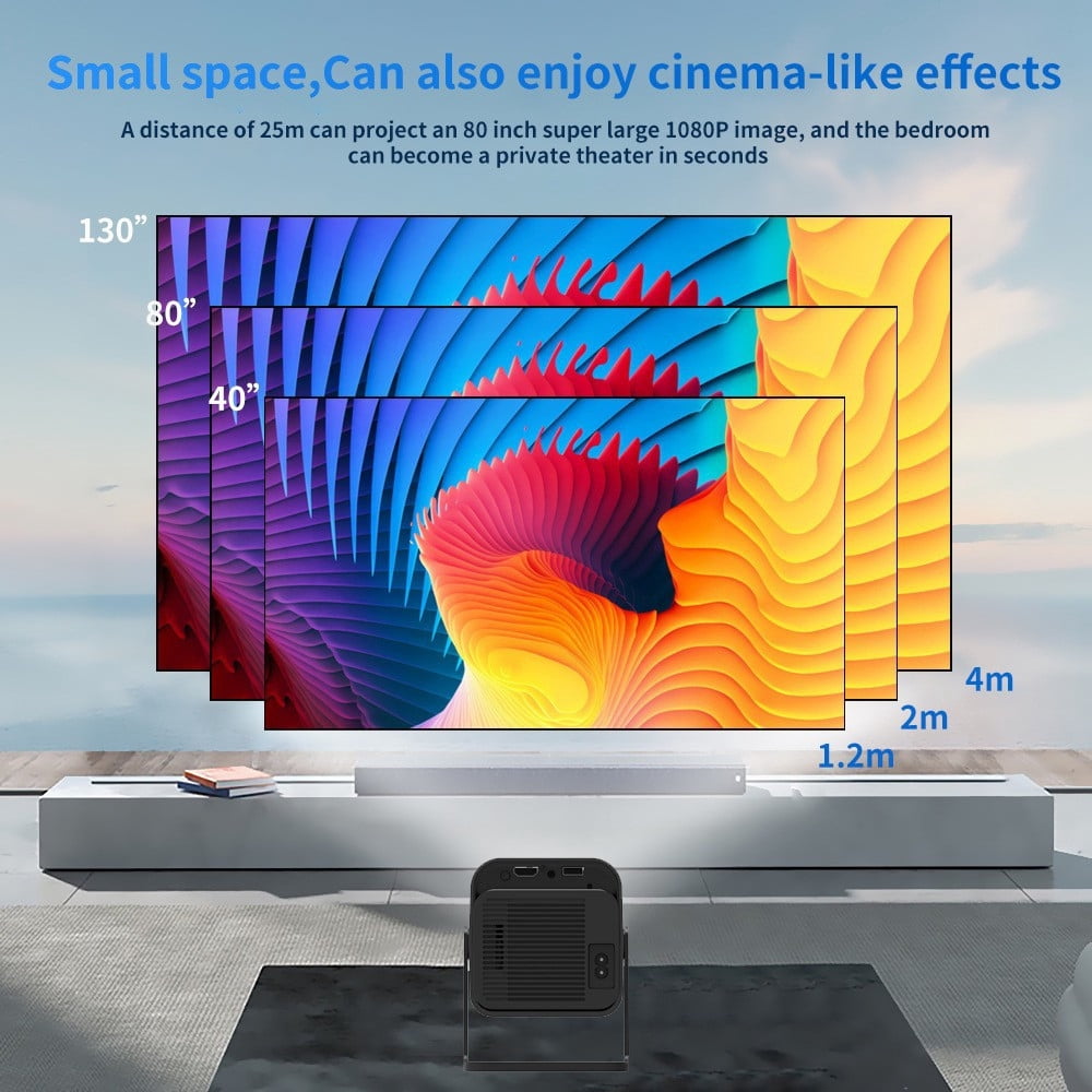 Mini Projector Hd With Built In Screen 180 Degree Rotatable Portable Projector for Home Outdoor Movie Night Smartphone Laptop