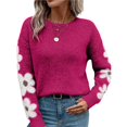 thumbnail image 2 of Suéteres de Cuello Redondo, Larga y Hombros Caídos con Estampado Floral para Mujer. Rosa Roja S, 2 of 10