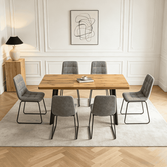47.4"-63.2" Extendable Dining Table Set for 4-8 People,7 Piece Large Kitchen Table Set with 6 Chairs for Farmhouse, Dining Room,Living Room