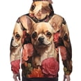 thumbnail image 7 of Picia Vintage Red Flower Chihuahua Pattern Casual Men's Hoodie - Lightweight Hooded Sweatshirt with Kangaroo Pocket, Comfortable Pullover for Everyday, Travel-Small, 7 of 7