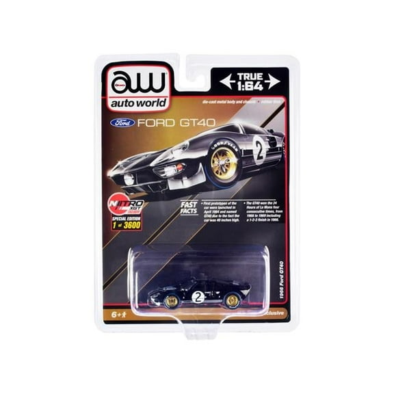 AutoWorld CP7922 No.2 Black with Silver Stripes Limited Edition to 3600 Pieces Worldwide 1 by 64 Scale Diecast Model Car for 1966 Ford GT40 RHD