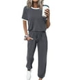 thumbnail image 2 of yievot Sweatsuits 2pc Sets Womens Short Sleeve Top and Jogger Pants Two Piece Fall Outfits Tracksuit with Pockets, 2 of 6