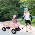 thumbnail image 2 of JOYFULIN Wagon Cart for Kids, 220LBS Capacity Heavy Duty Utility Wagon with 10'' Rubber Wheels, Removable Wooden Sides, All Terrain Pulling Garden Cart for Grocery Beach Shopping Camping (Pink), 2 of 7