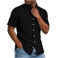 thumbnail image 5 of Men Linen Shirts Short Sleeve Stand Collar Button Summer Blouse Tops, 5 of 9